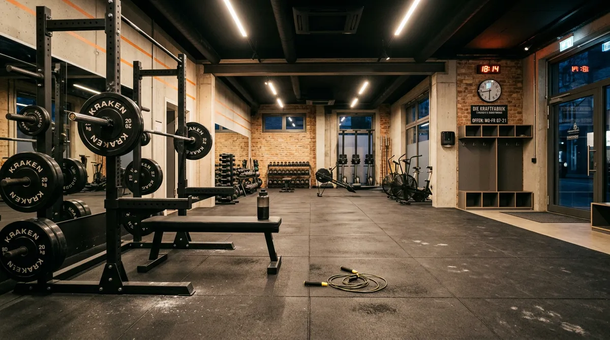 Leeres Fitnessstudio zur Stoßzeit — Sinnbild für abgesprungene Mitglieder