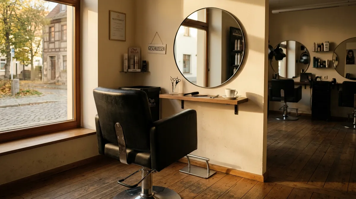 Leerer Friseurstuhl im warmen Abendlicht — Sinnbild für überfällige Stammkundinnen