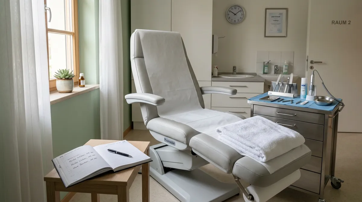 Leerer Behandlungsraum der Fußpflege — Sinnbild für ausbleibende Patienten