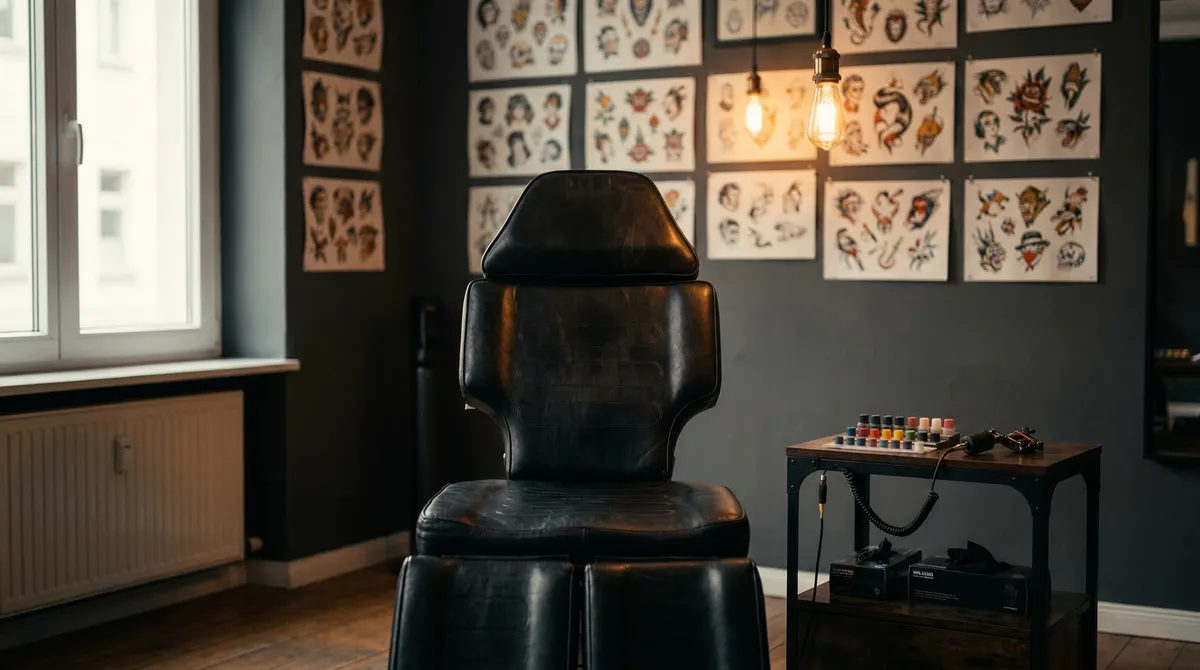 Leerer Tätowier-Stuhl im Studio — Sinnbild für ausbleibende Kunden