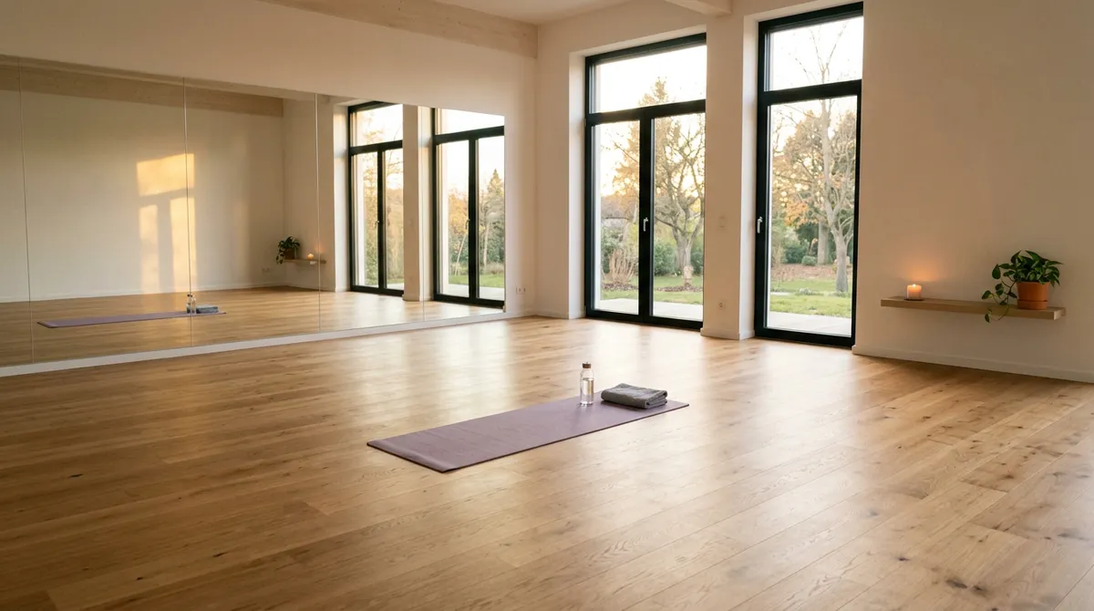 Leerer Yoga-Raum mit einzelner Matte — Sinnbild für abgesprungene Mitglieder