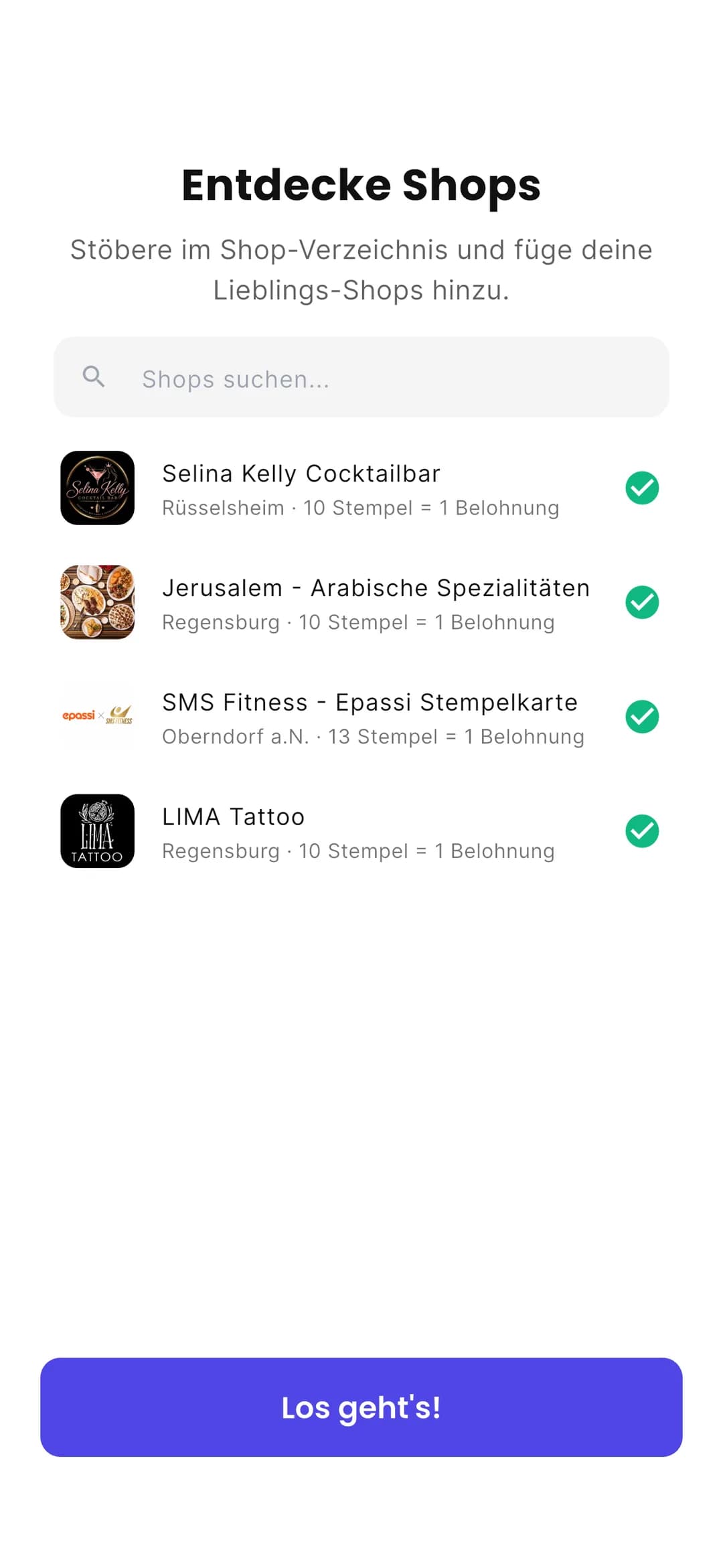 Stempely-App: Verzeichnis teilnehmender Läden