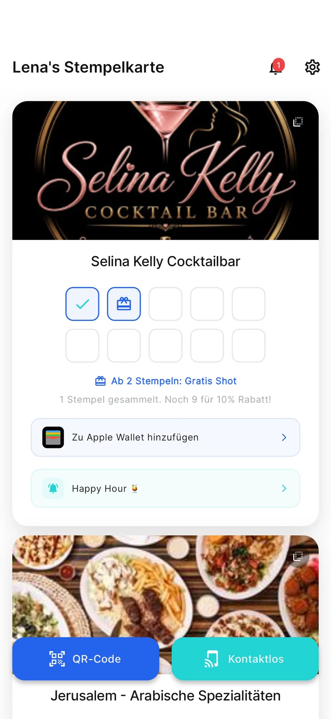 Stempely-App: Startseite mit mehreren Stempelkarten