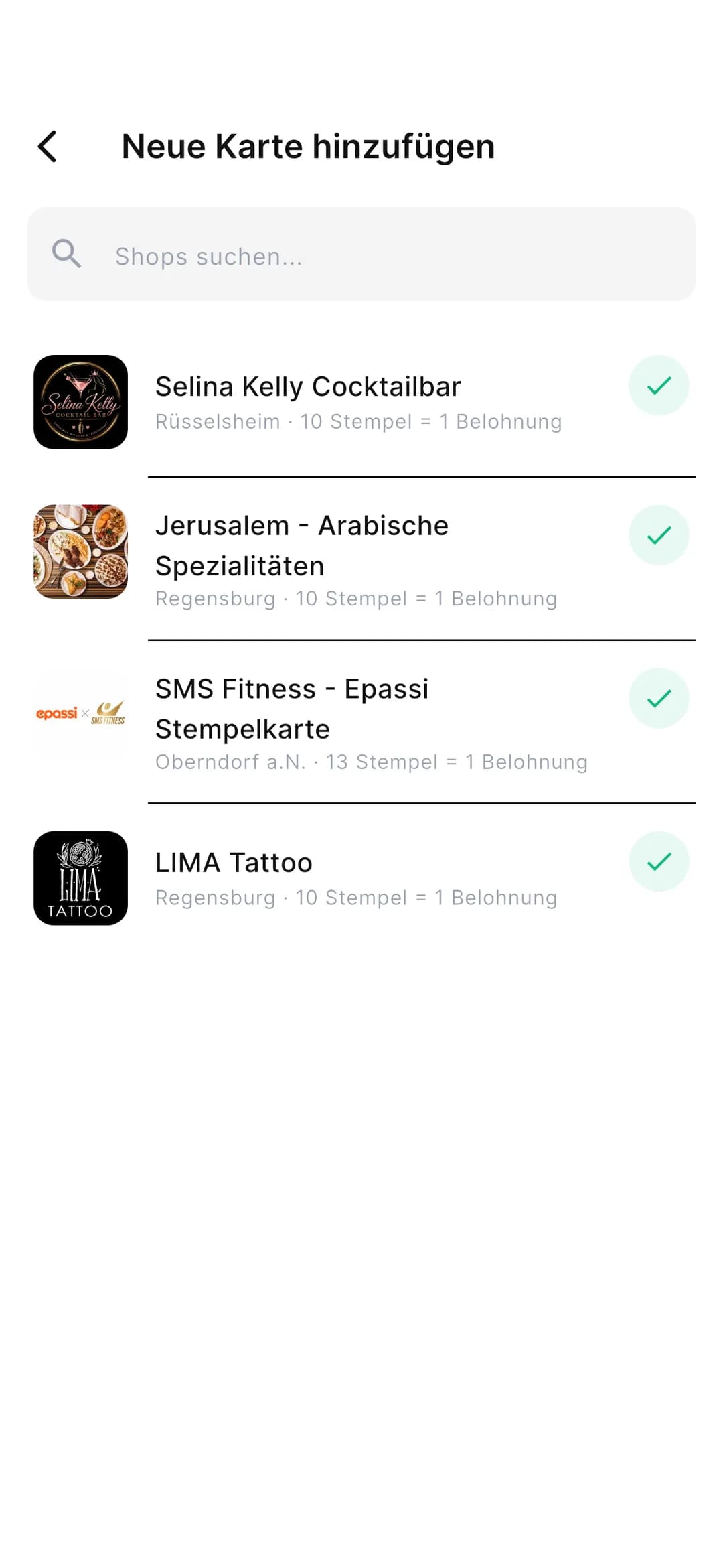 Stempely-App: Verzeichnis teilnehmender Läden