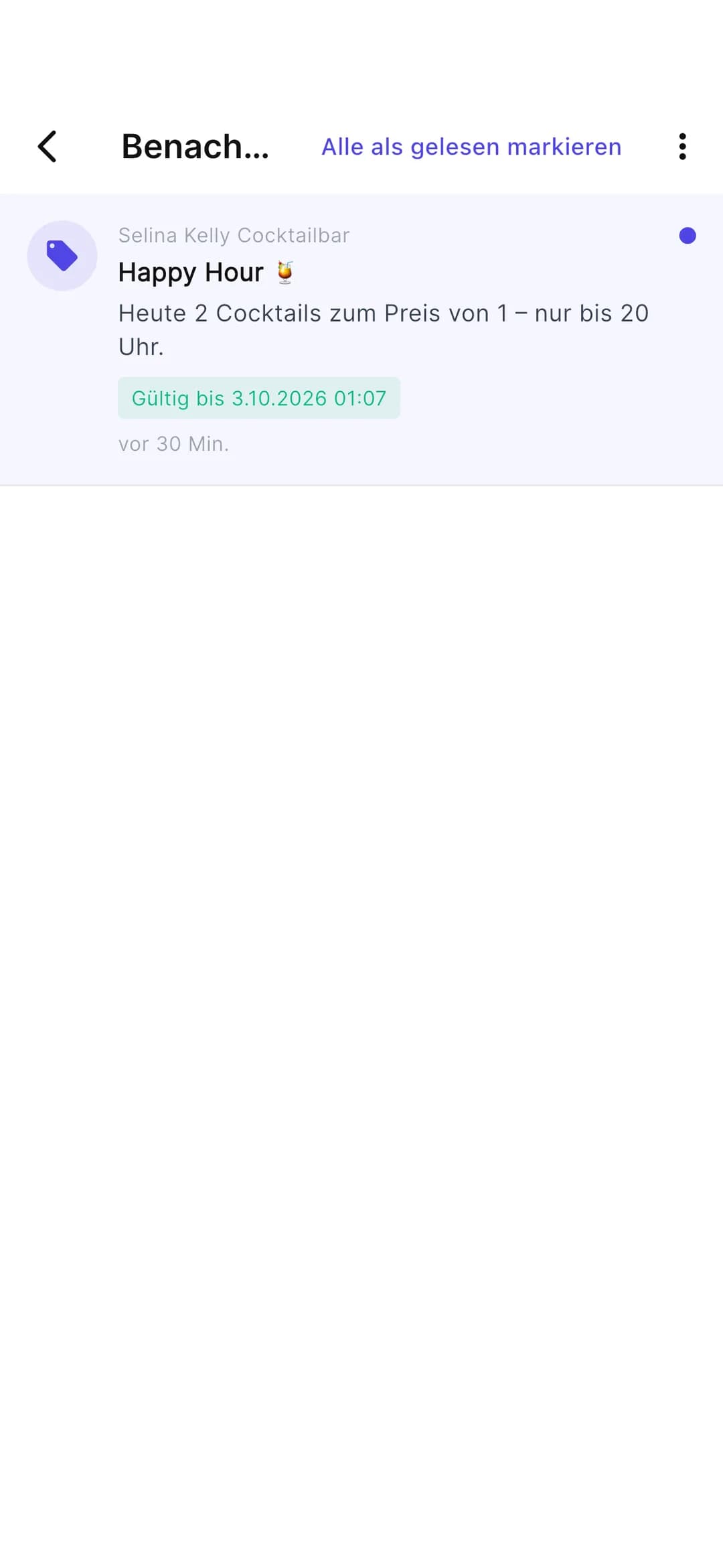 Stempely-App: Push-Angebot eines Ladens