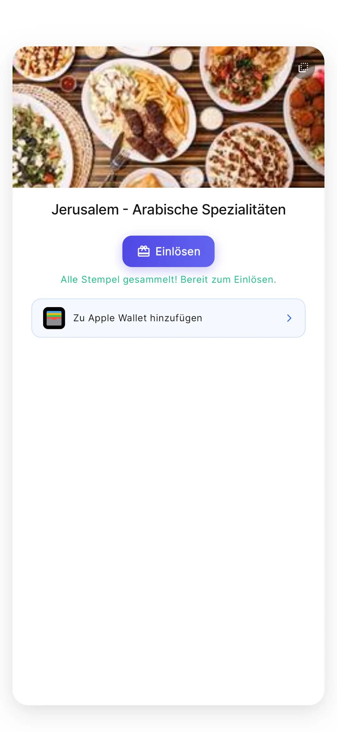 Stempely-App: volle Stempelkarte mit Button „Einlösen“